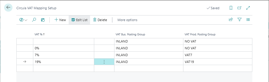 Circula VAT Mapping Setup with the standard rates