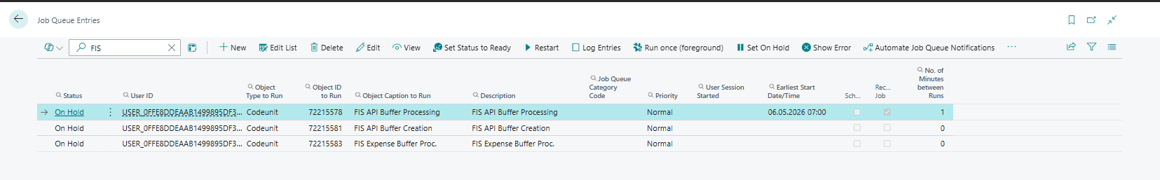 Job queue entries of the Circula connector (FIS …)