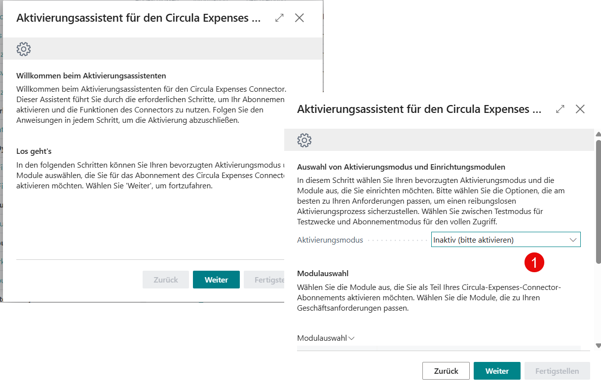 Startseite des Aktivierungsassistenten